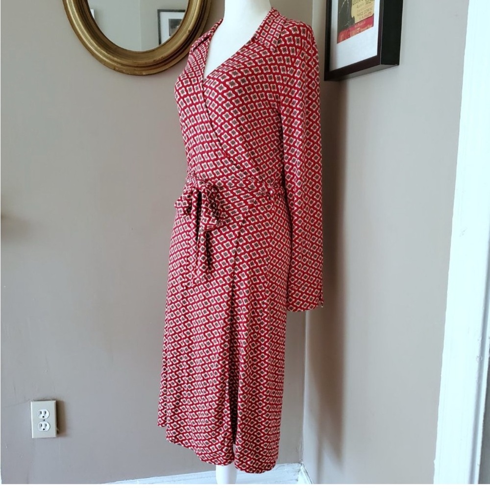 Boden size 4 Red Geometric Wrap Dress - Picture 3 of 13